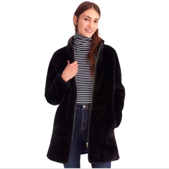 J. Crew Zip-Up Teddy Coat in Black